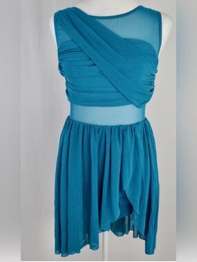 Teal Mesh Draped Skater Dress